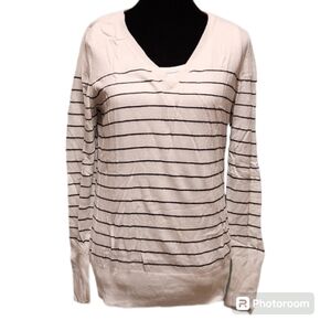 Massimo - White With Black Stripes V Neck Long Sleeve sweater